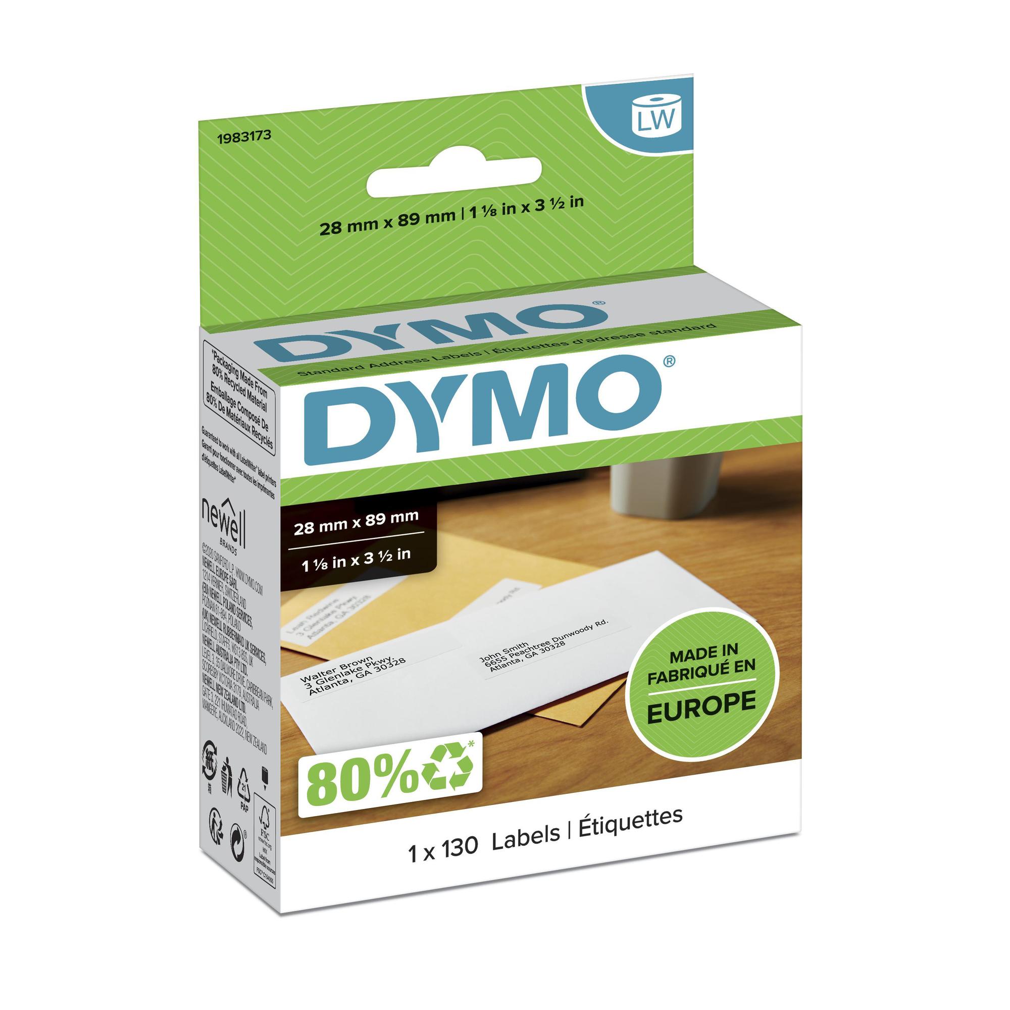 Dymo Original Adressetiketten 28 x 89 mm – 1 Rolle = 130 Etiketten. weiß. für LabelWriter