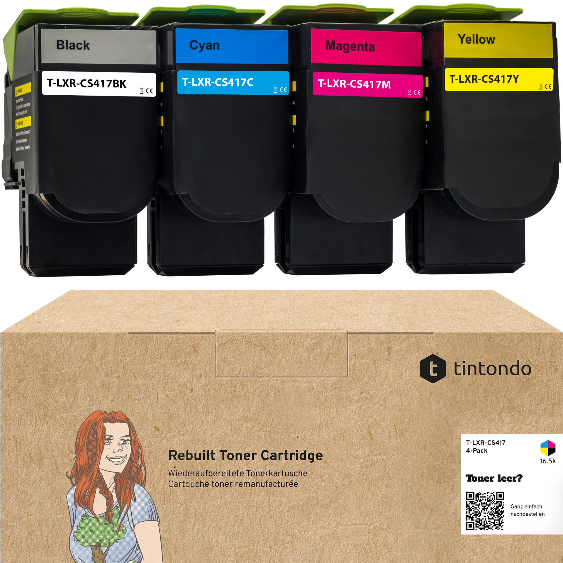 Rebuilt Toner für Lexmark CS417dn CS517de 71B2HK0 71B2HC0 71B2HM0 71B2HY0 CMYK 4er Set