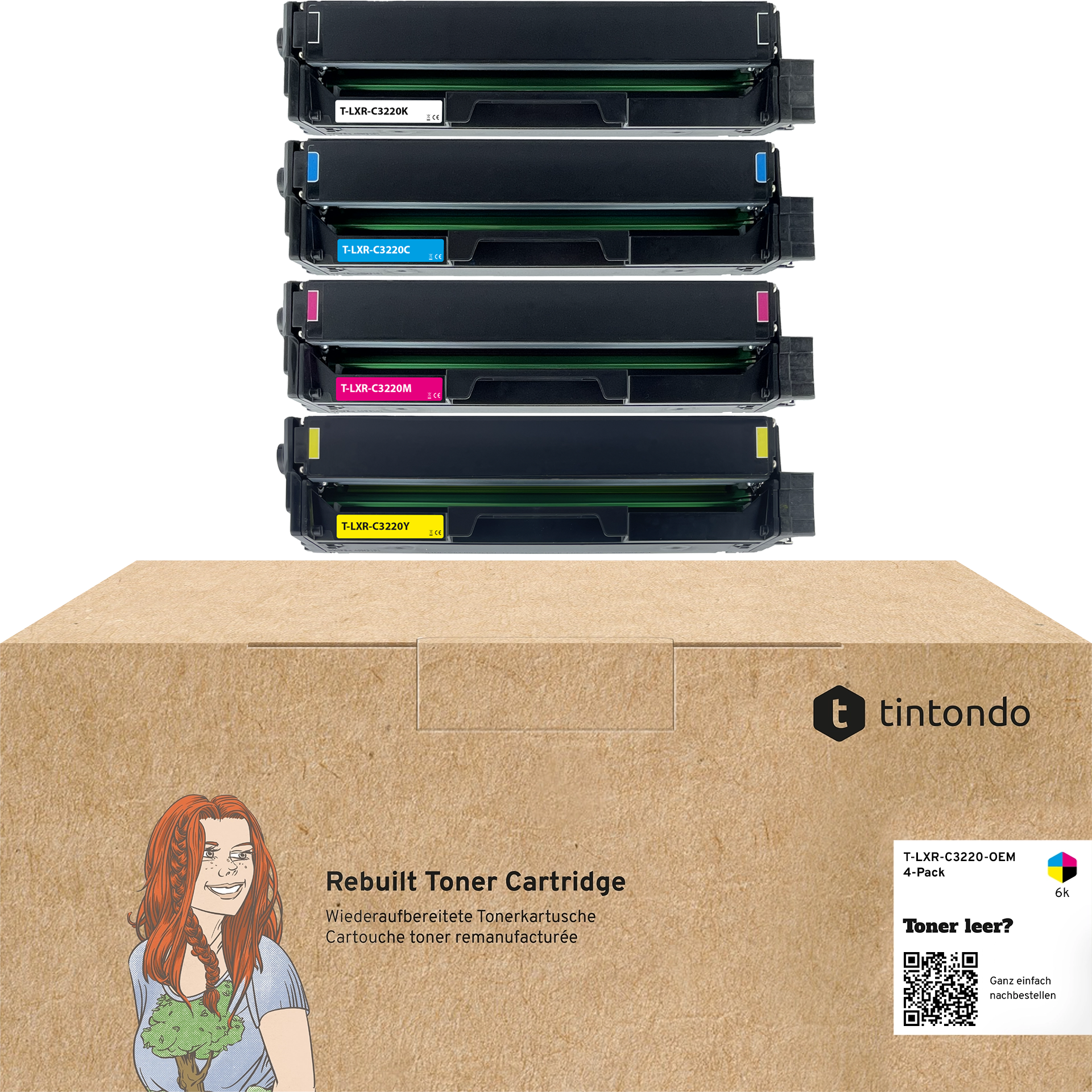 Rebuilt Toner für Lexmark MC3224adwe C3220K0 C3220C0 C3220M0 C3220Y0 BKCMY 4er Set