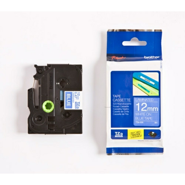 Original Schriftbandkassette Brother TZE-535 weiß auf blau (12mm x 8m) 