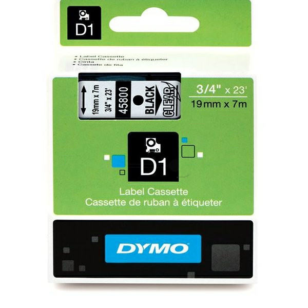 Original Etikettenrolle Dymo S0720820 schwarz auf transparent (19mm x 7m)