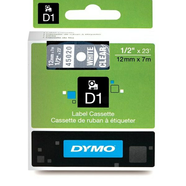 Original Etikettenrolle Dymo S0720600 weiß auf transparent (12mm x 7m) 