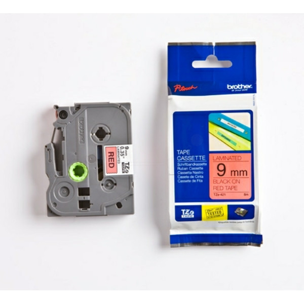 Original Schriftbandkassette Brother TZE-421 schwarz auf rot (9mm x 8m) 