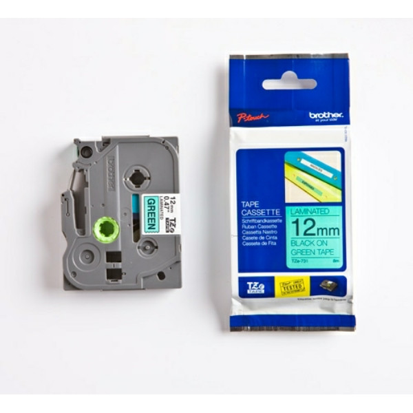 Original Schriftbandkassette Brother TZE-731 schwarz auf grün (12mm x 8m) 