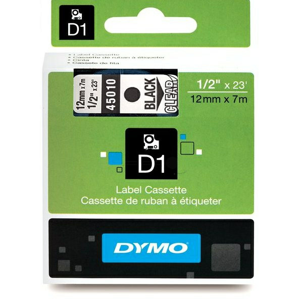 Original Etikettenrolle Dymo S0720500 schwarz auf transparent (12mm x 7m)